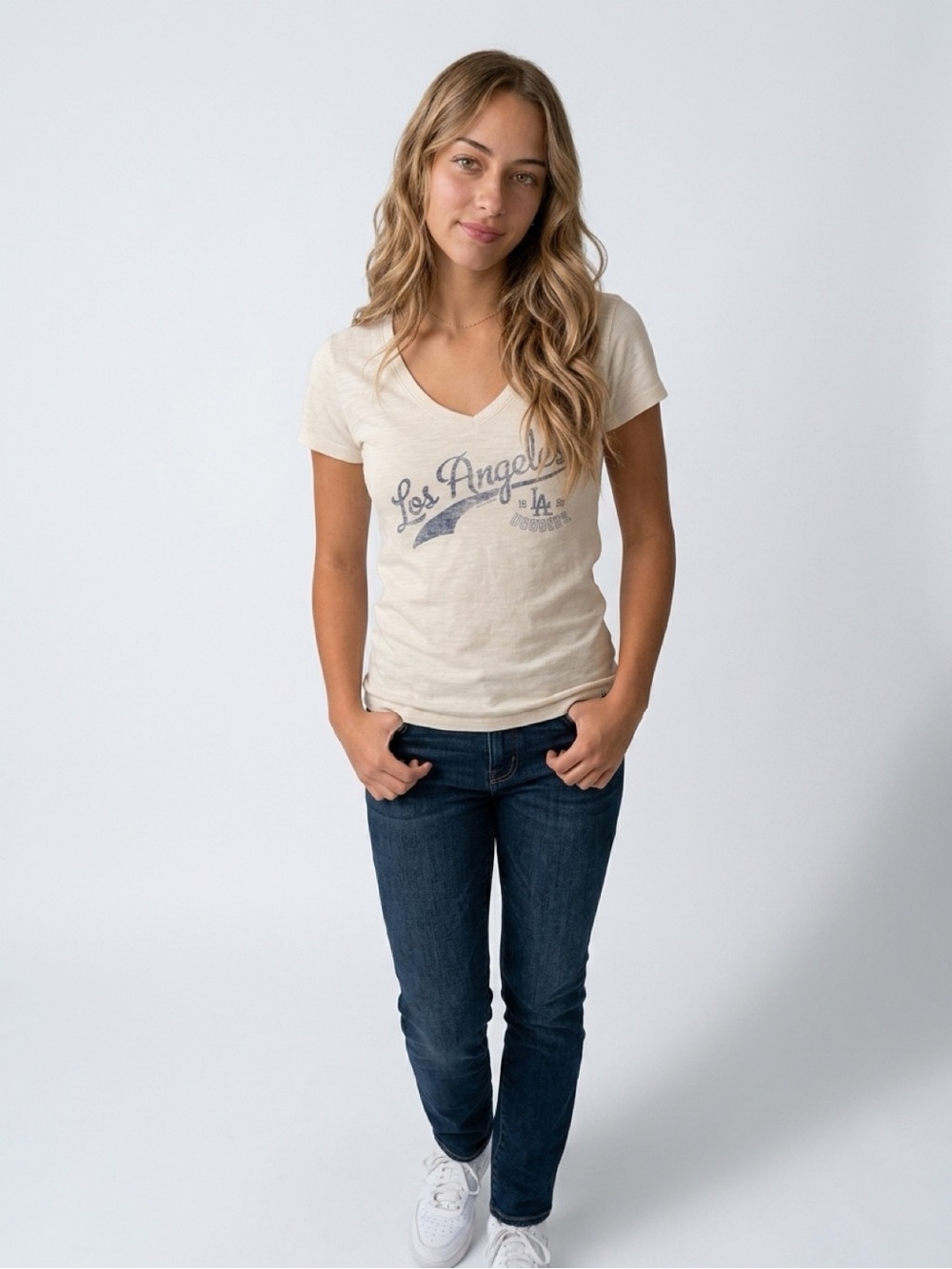47 Brand Cream V-Neck Los Angeles Graphic Tee